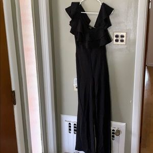 Black Off Shoulder Ruffled Formal Jumpsuit